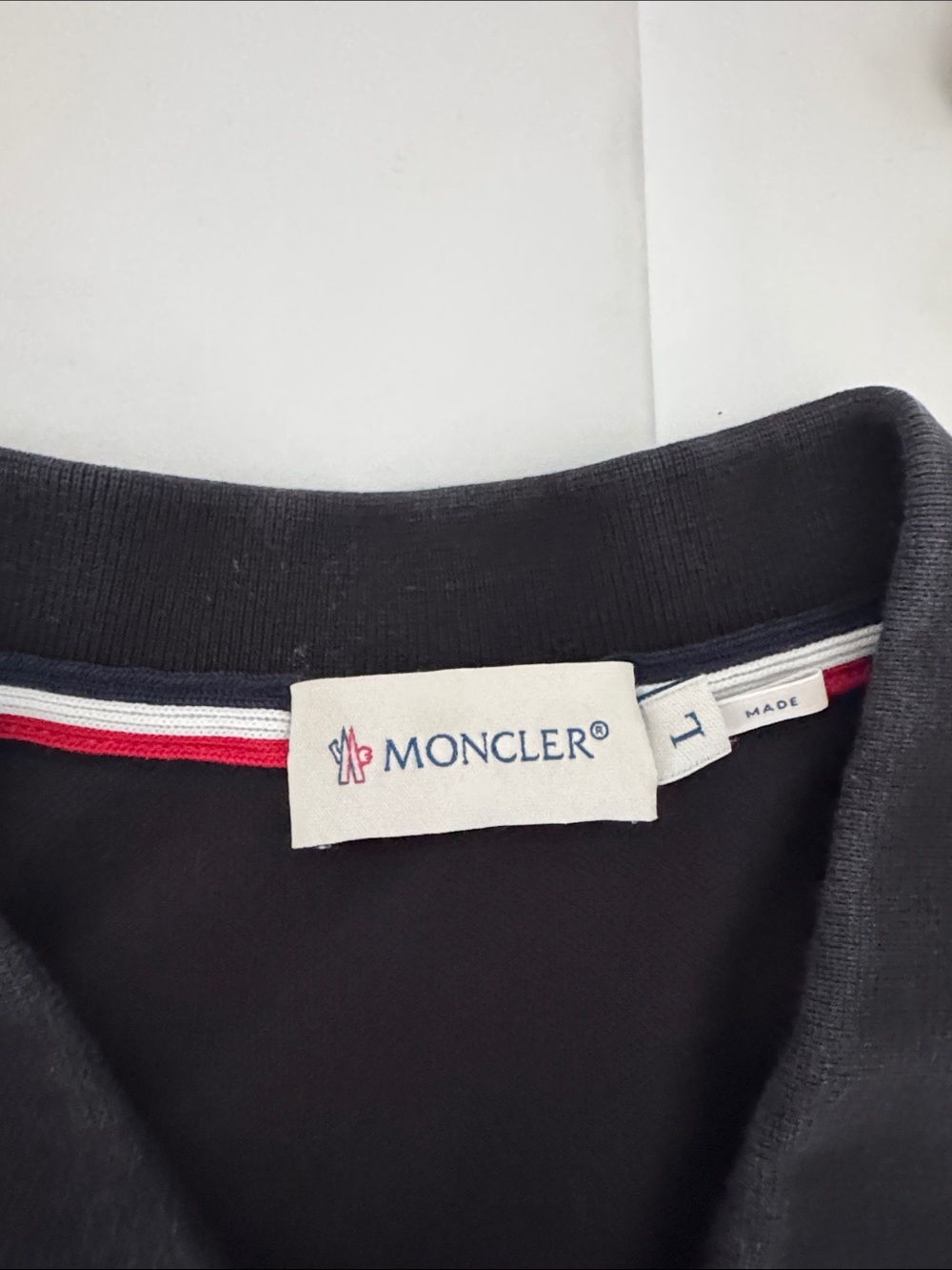 Moncler Black Polo with Red and White Sleeve Trim